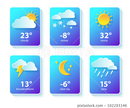 Website or mobile app ui icon set for weather forecast. Paper cut Website or mobile app ui icon set for weather forecast. Paper cut 102283146