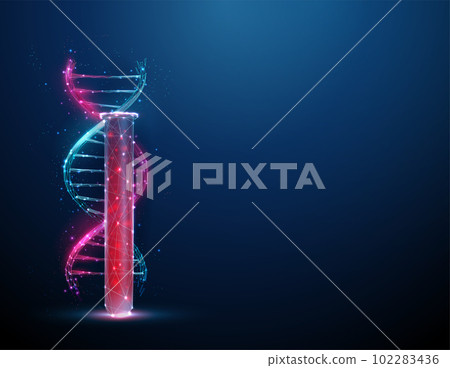 Color 3d DNA molecule helix near the lab test tube with blood inside Color 3d DNA molecule helix near the lab test tube with blood inside 102283436