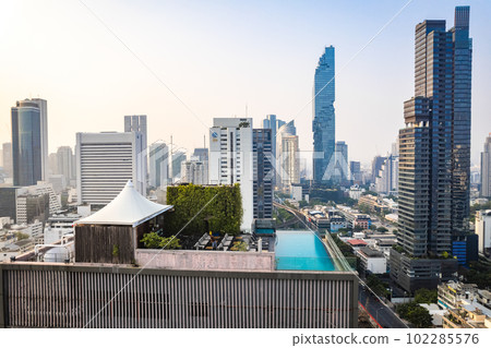 Aerial view of Chong Nonsi business and financial district, at sunrise, in Bangkok, Thailand Aerial view of Chong Nonsi business and financial district, at sunrise, in Bangkok, Thailand 102285576