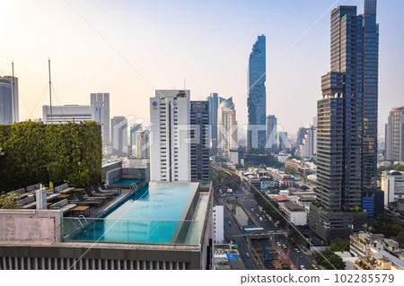 Aerial view of Chong Nonsi business and financial district, at sunrise, in Bangkok, Thailand 102285579