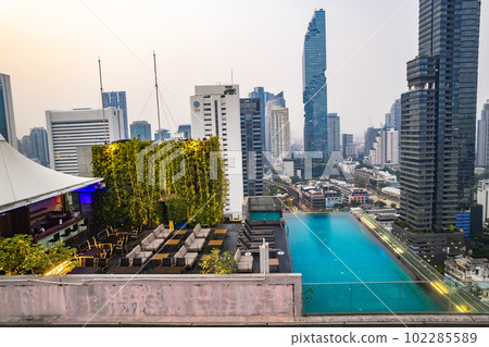 Aerial view of Chong Nonsi business and financial district, at sunrise, in Bangkok, Thailand Aerial view of Chong Nonsi business and financial district, at sunrise, in Bangkok, Thailand 102285589