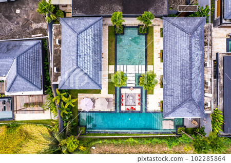 Aerial view of residential area in Ubud, Bali, Indonesia 102285864
