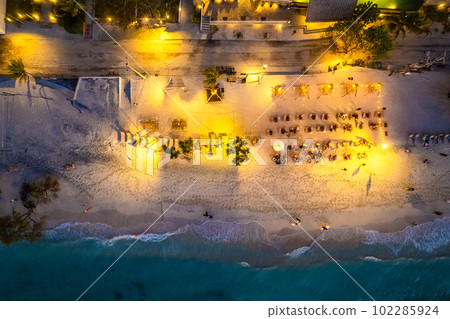 Aerial view of Gili Trawangan beach during sunset in Lombok, Indonesia Aerial view of Gili Trawangan beach during sunset in Lombok, Indonesia 102285924