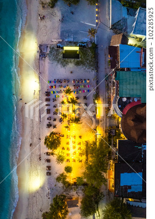 Aerial view of Gili Trawangan beach during sunset in Lombok, Indonesia 102285925