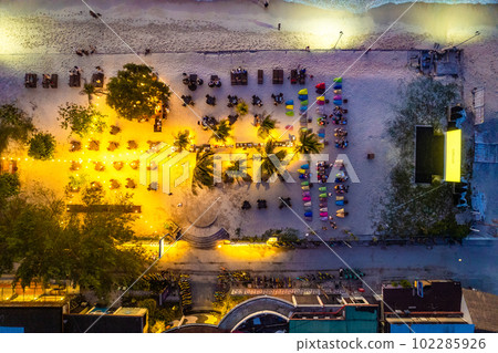 Aerial view of Gili Trawangan beach during sunset in Lombok, Indonesia 102285926