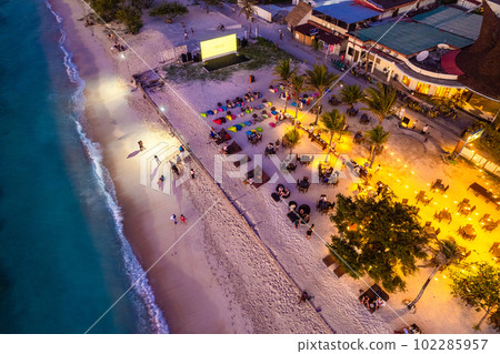 Aerial view of Gili Trawangan beach during sunset in Lombok, Indonesia Aerial view of Gili Trawangan beach during sunset in Lombok, Indonesia 102285957