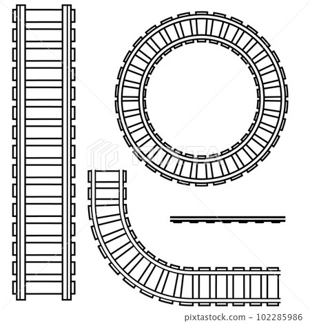 Curved railway, rails. Vector isolated illustration black outline coloring Curved railway, rails. Vector isolated illustration black outline coloring 102285986