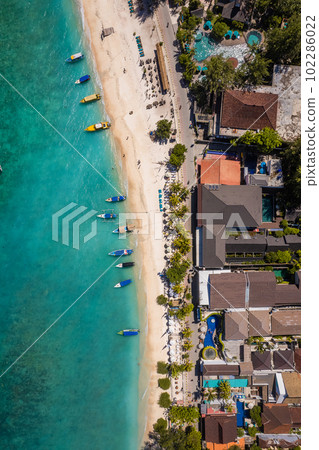 Aerial of Gili Trawangan beach in Lombok, Indonesia Aerial of Gili Trawangan beach in Lombok, Indonesia 102286022
