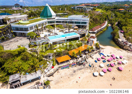 Aerial view of Dreamland Beach in Pecatu on the Bukit Peninsula on the island of Bali, Indonesia Aerial view of Dreamland Beach in Pecatu on the Bukit Peninsula on the island of Bali, Indonesia 102286146