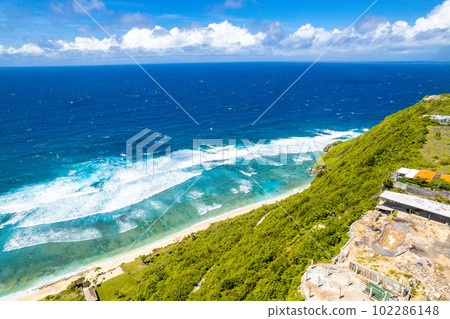 Aerial view of Nyang Nyang Beach on the southernmost coast of Bali, Indonesia  102286148