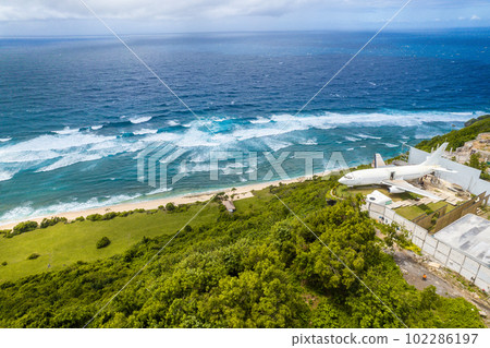 Aerial view of Nyang Nyang Beach on the southernmost coast of Bali, Indonesia  102286197
