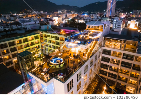 Aerial view of Patong city center and rooftop bar, in Phuket, Thailand Aerial view of Patong city center and rooftop bar, in Phuket, Thailand 102286450