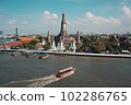 Aerial view of Wa Arun with long tail boat, in Bangkok, Thailand. Generative AI 102286765