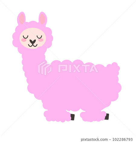Cute fluffy llama isolated on a white background. Hand drawn alpaca flat vector illustration. Nursery decoration. Stock vector illustration isolated on white background. EPS 102286793