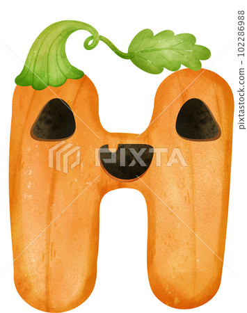 Cute font H kawaii face Halloween pumpkin alphabet lettering watercolour hand drawing Cute font H kawaii face Halloween pumpkin alphabet lettering watercolour hand drawing 102286988
