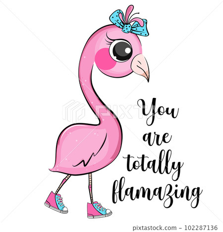 Cute pink flamingo design for greeting cards. 102287136