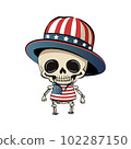 Cute cartoon patriotic skeleton in hat. Vector illustration. 102287150