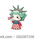 Cute cartoon statue of liberty with american flag. Vector. 102287156