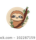 Cute sloth in cartoon style. Vector illustration. 102287159
