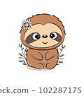 Cute sloth in cartoon style. Vector illustration. 102287175