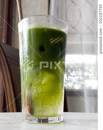 Green tea with coconut juice in coffee shop cafe 102287793