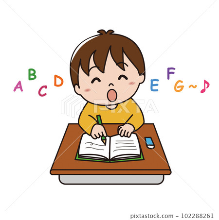 Illustration of a boy writing the alphabet 102288261