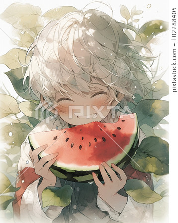 cute boy eating watermelon cute boy eating watermelon 102288405