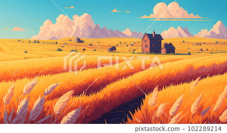 Rural landscape, a field of wheat. AI generated illustration Rural landscape, a field of wheat. AI generated illustration 102289214