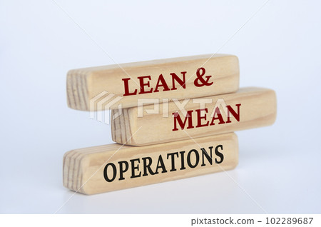 Lean and mean operations text on wooden blocks. Business culture and Operational excellence concept 102289687