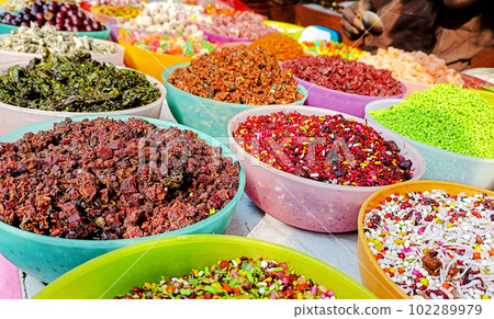Colorful ingredients of Varanasi Paan that is sweet betel of banaras, India Colorful ingredients of Varanasi Paan that is sweet betel of banaras, India 102289979