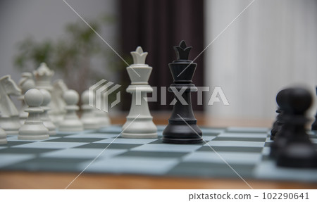 close up, playing chess at home. Selective focus. close up, playing chess at home. Selective focus. 102290641