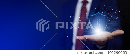 Security with digital technology and safety protection concept, Businessman hand holding security icon on abstract technology background, Security with digital technology and safety protection concept, Businessman hand holding security icon on abstract technology background, 102290663