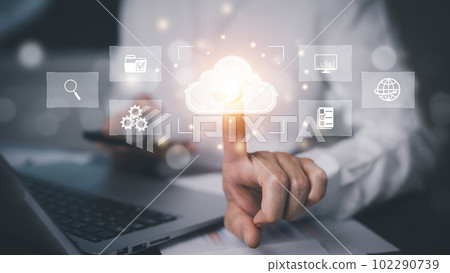 Man touching connect to data information on the Cloud Computing Technology Internet Storage Network Concept And a large database big data Through internet technology, Cloud sharing download and upload Man touching connect to data information on the Cloud Computing Technology Internet Storage Network Concept And a large database big data Through internet technology, Cloud sharing download and upload 102290739