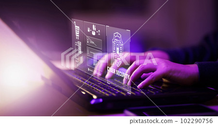 cyber security and Security password login online concept  Hands typing and entering username and password of social media, log in with smartphone to an online bank account, data protection hacker 102290756