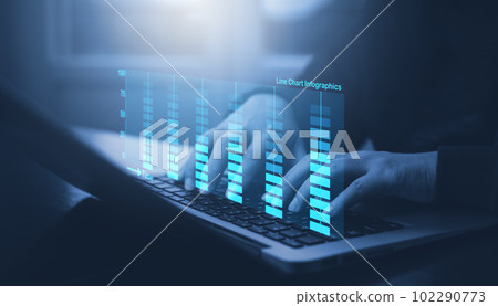 Tablet and finance technology and investment concept. Stock Market Investments Funds and Digital Assets. Woman using laptop or computer and trading graph financial data. Business finance background. Tablet and finance technology and investment concept. Stock Market Investments Funds and Digital Assets. Woman using laptop or computer and trading graph financial data. Business finance background. 102290773