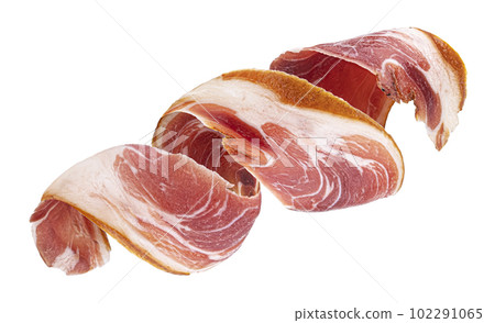 Bacon strip roll isolated on white background with clipping path 102291065