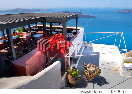 Cafe with sea view, Santorini, Greece Cafe with sea view, Santorini, Greece 102291511
