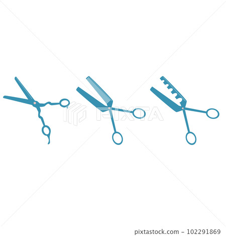 Set with different hair scissors. Hairdresser tool flat isoleted icon Set with different hair scissors. Hairdresser tool flat isoleted icon 102291869