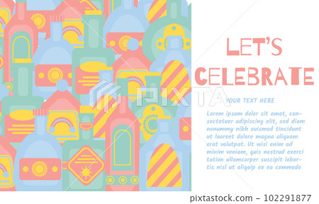 Let s celebrate concept with different bottles of alcohol drinks. Party, pub, restoraunt or club banner. alcohol coctail. Vector illustration 102291877