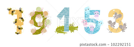 Animals Number and Numerals for Kids with Funny Mammal Vector Set Animals Number and Numerals for Kids with Funny Mammal Vector Set 102292151
