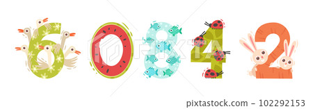 Animals Number and Numerals for Kids with Funny Mammal Vector Set 102292153