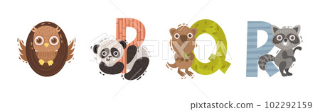Animals Alphabet for Kids with Capital Letters and Funny Mammal Vector Set 102292159