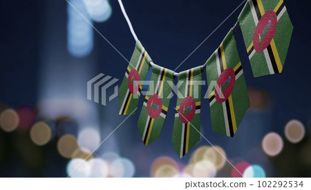 A garland of Dominica national flags on an abstract blurred background 102292534