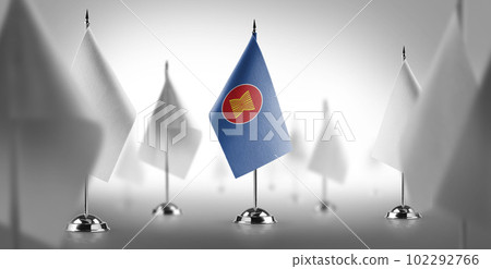 The national flag of the ASEAN surrounded by white flags The national flag of the ASEAN surrounded by white flags 102292766