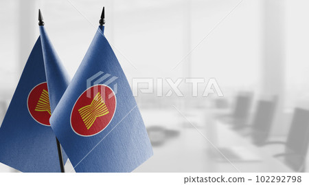 Small flags of the ASEAN on an abstract blurry background 102292798