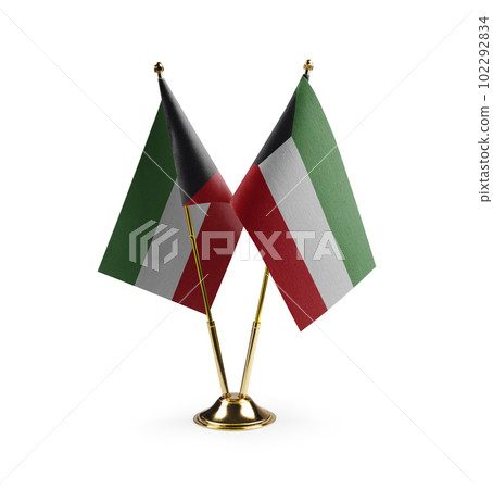 Small national flags of the Kuwait on a white background 102292834
