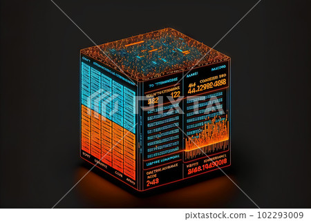 Big data abstract concept with data clusters collected by server. Digital sorting and management concept. Generated AI. 102293009