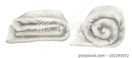 Set of Towels on isolated background. Hand drawn watercolor illustration of white folded bath textile cotton Cloth for Bathroom. Drawing of soft washcloth for Spa salon design. Napkin for body care. Set of Towels on isolated background. Hand drawn watercolor illustration of white folded bath textile cotton Cloth for Bathroom. Drawing of soft washcloth for Spa salon design. Napkin for body care. 102293072