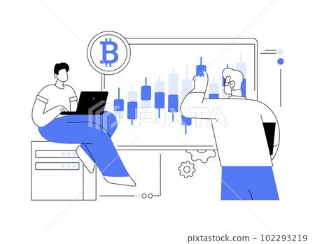 Cryptocurrency trading desk abstract concept vector illustration. 102293219