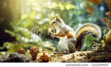 wild squirrel eating nuts 102294407